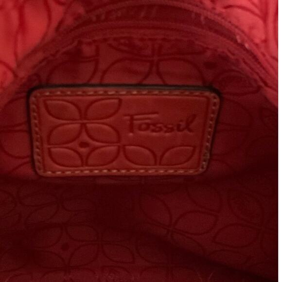 FOSSIL Red Leather Strap Tan Straw Woven Handbag Versatile - Picture 9 of 15